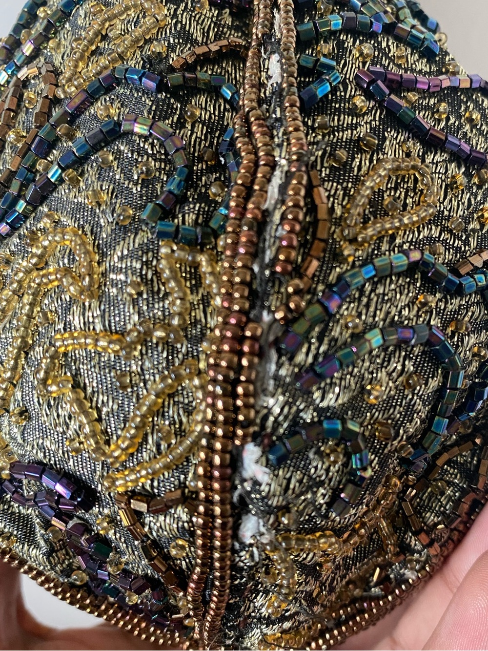 Talbots Gold Copper Beaded Renaissance Drawstring Shoulder Pouch - Picture 7 of 9